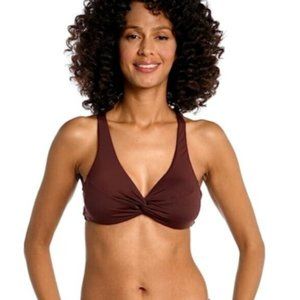 La Blanca Women's Island Goddess Twist Front Bikini Swim Top Java Size 6 NWT